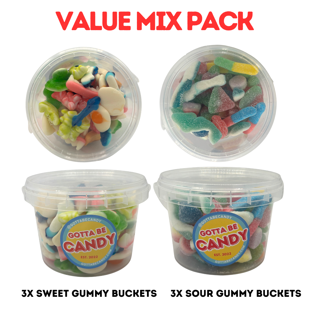 Gummy Mix Bucket Value Pack - 3 Sweet Mix & 3 Sour Mix Buckets